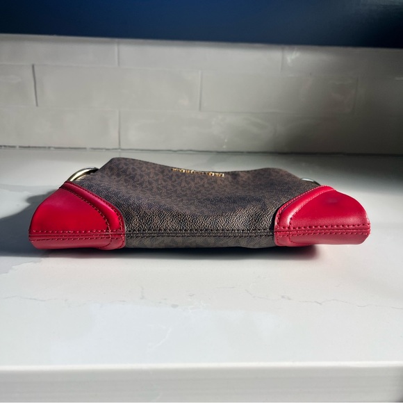 Michael Kors Nicole Large Brown Signature Logo and Merlot Leather Trim Crossbody - Picture 4 of 16